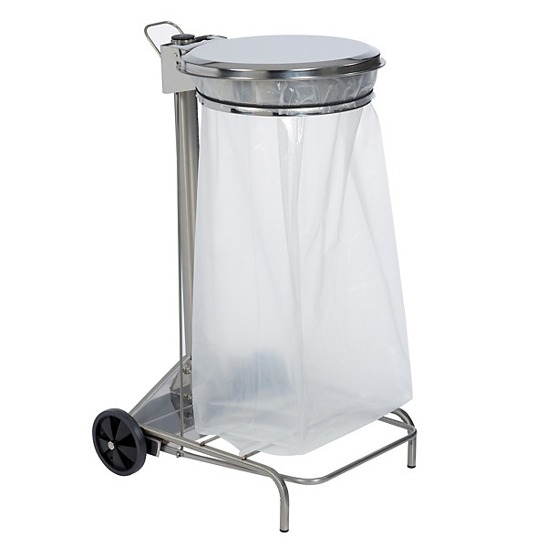 Support sac poubelle 2 roues à pédale Rossignol Collecroule avec couvercle inox 110 L