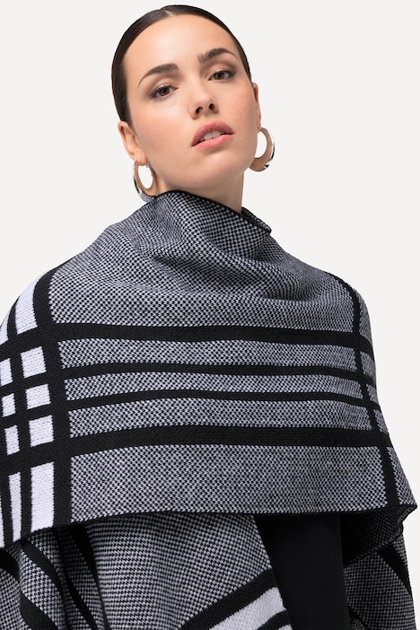 Strick-Poncho, XL-Karo, Oversized, Halbarm