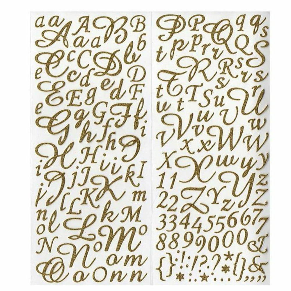 354 stickers alphabet & chiffres dorés à paillettes