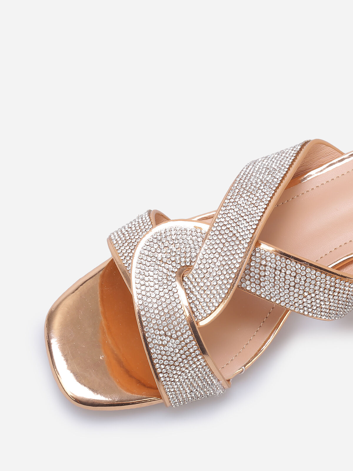 Mules à brides croisées et strass grandes tailles- Doré rose
