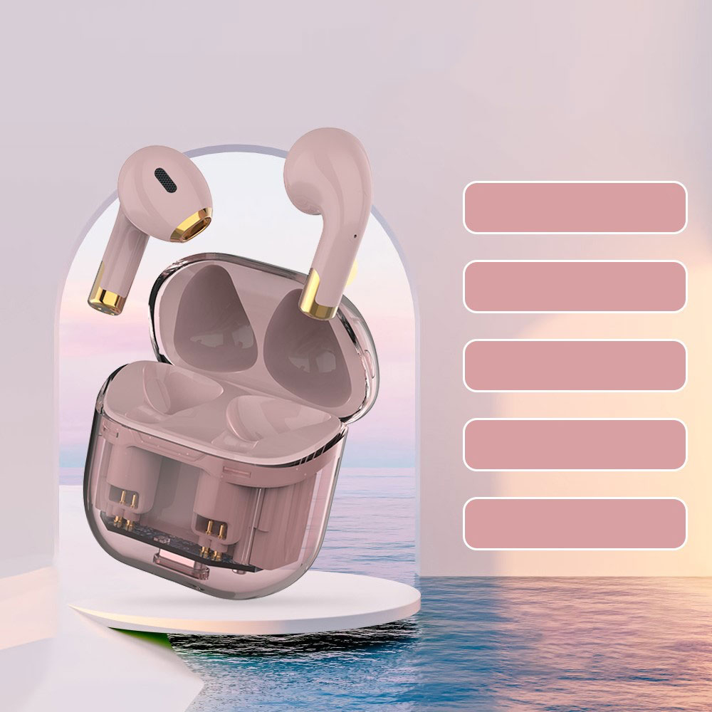 Kabellose Bluetooth 5.3 In-Ear Kopfhörer Headset mit Ladecase (300mAh) - Schwarz / Transparent