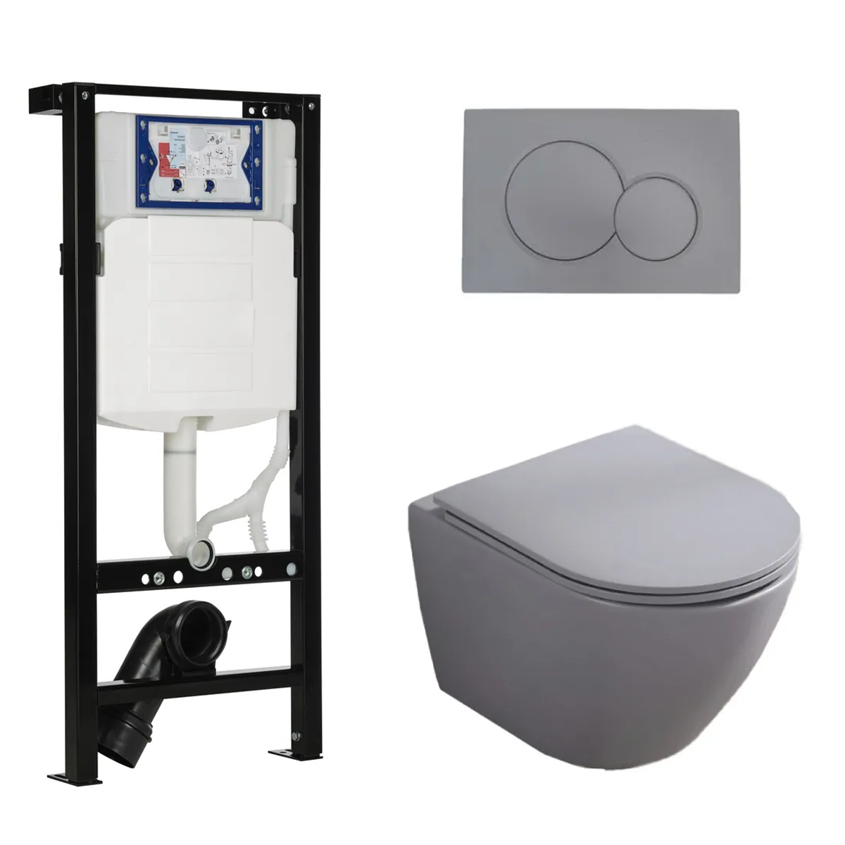 Geberit UP320 met Plieger frame toiletset met Saniclear Itsie randloos toilet grijs mat en softclose zitting