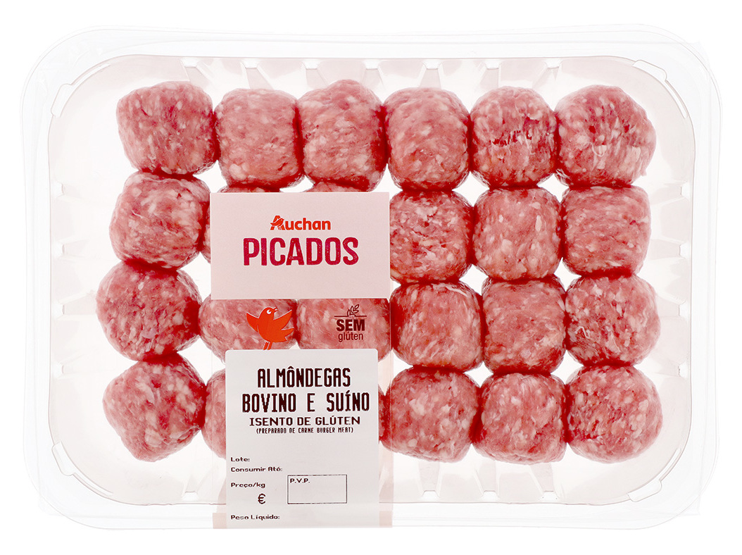 ALMÔNDEGAS DE BOVINO / SUINO SEM GLUTEN AUCHAN 800GR