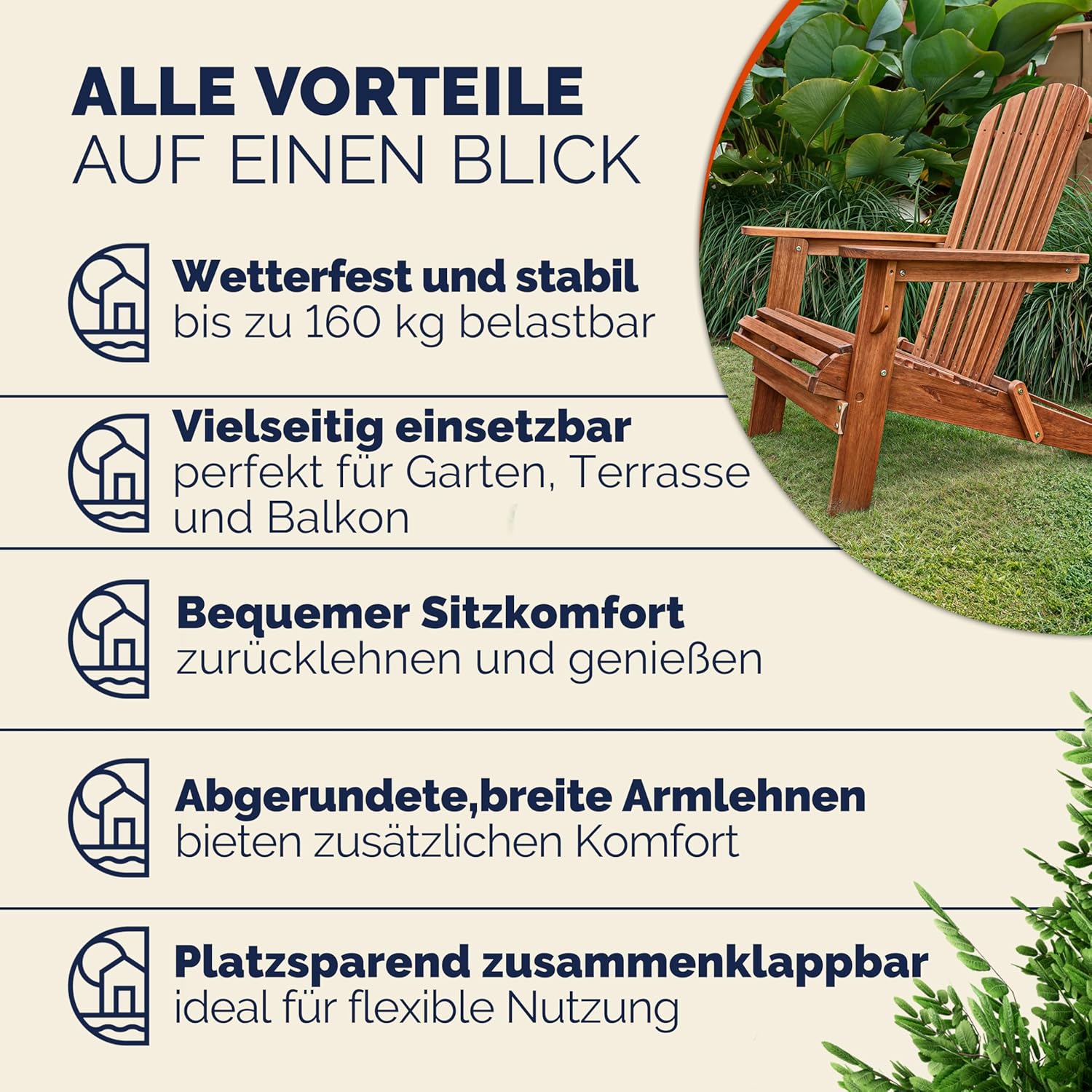 Casaria® 2X Sonnenliege Holz Wetterfest Klappbar 160kg Belastbarkeit XXL Armlehnen Rückenlehne Garten Balkon Terrasse Holzstuhl Ergonomisch Adirondack