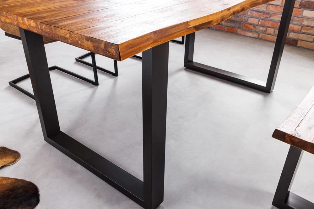 Massivholz Esstisch GENESIS 180cm natur anthrazit Akazie Baumkante Industrial Design