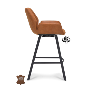 Barkruk Weston Bull camel bruin leer met armleuning