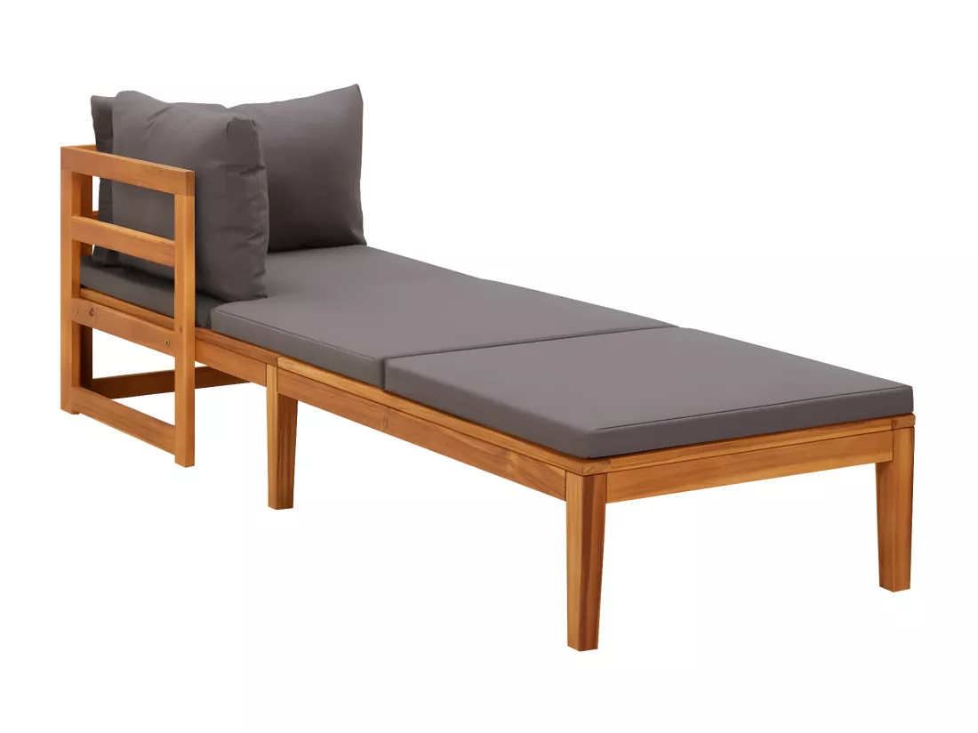 Chaises longues avec coussins gris foncé 2 pièces Acacia solide