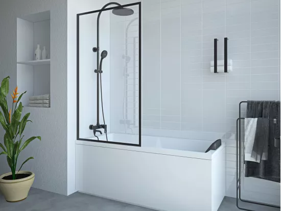 Pare baignoire noir mat style industriel - 80 x 140 cm - Verre trempé - BRADENTON