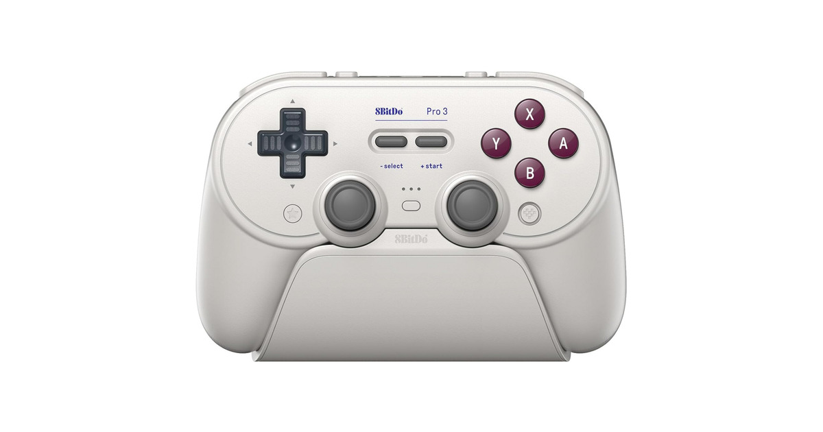 8BitDoPro 3 Bluetooth Gamepad  (Lichtgrijs/rood, Switch 1 & 2, PC, Android, 2.4 GHz / Bluetooth / USB)