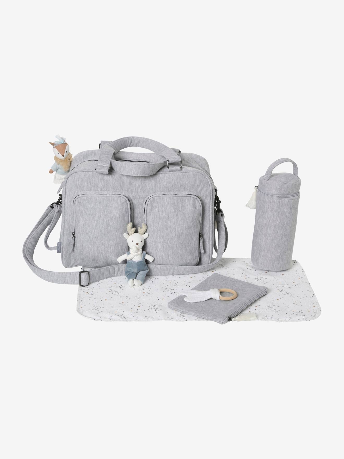 Bolsa de maternidade familiar com vários bolsos, tamanho médio, cinza mesclado