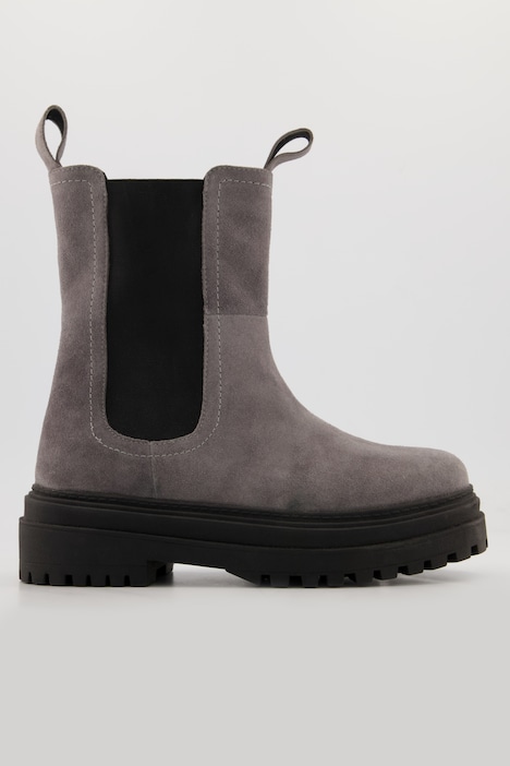 Lederboots, Elastikeinsatz, Veloursleder, Zipper, Weite H
