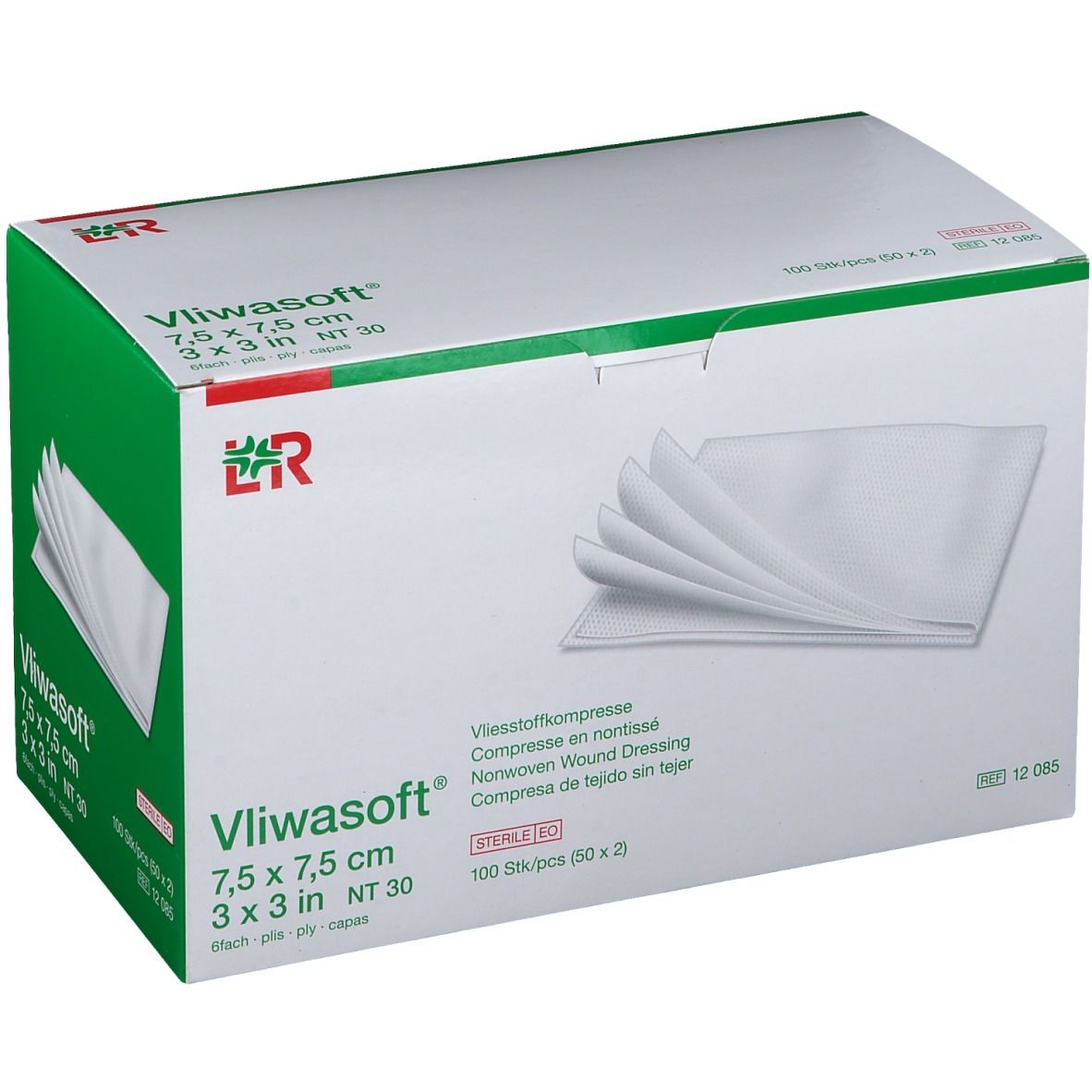Vliwasoft® Vliesstoffkompresse 7,5 cm x 7,5 cm 6lagig steril