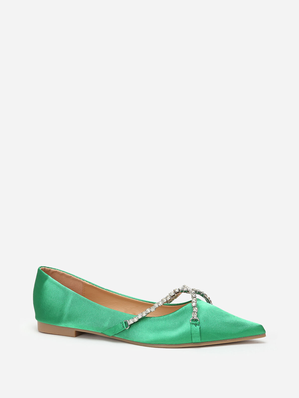 Ballerines pointues satinées et strass- Vert
