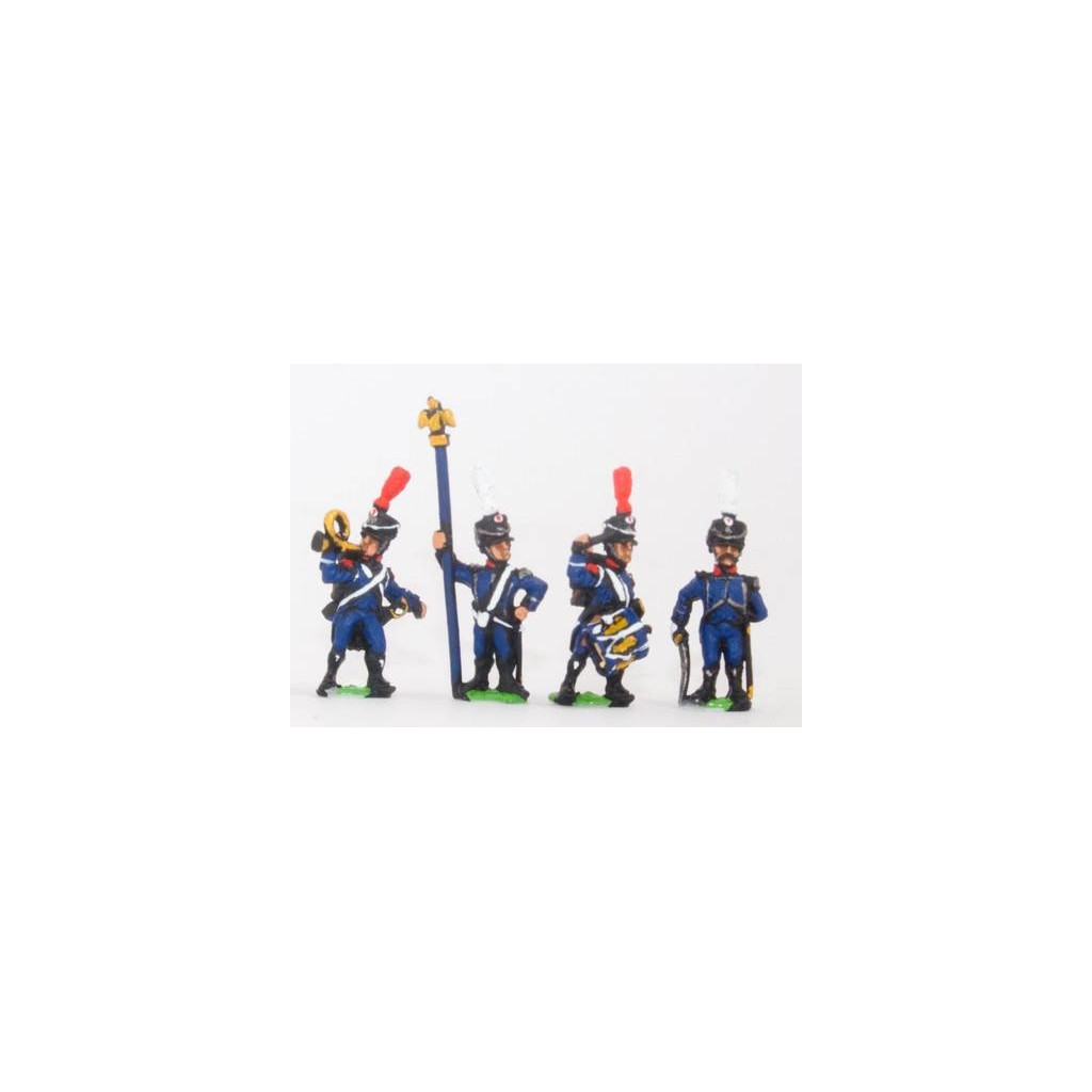 French: Light Infantry (Leger): Command: Officer, Standard Bearer, Drummer & Hornblower in Shako