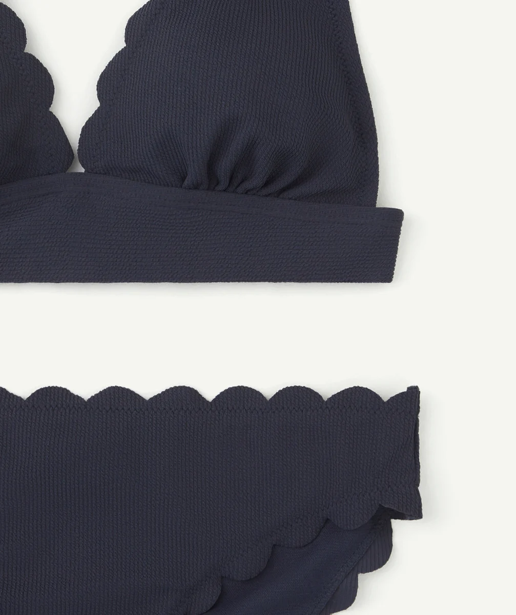 MAILLOT DE BAIN FILLE BLEU MARINE EN FIBRES RECYCLÉES AVEC DÉTAILS VOLANTÉS
