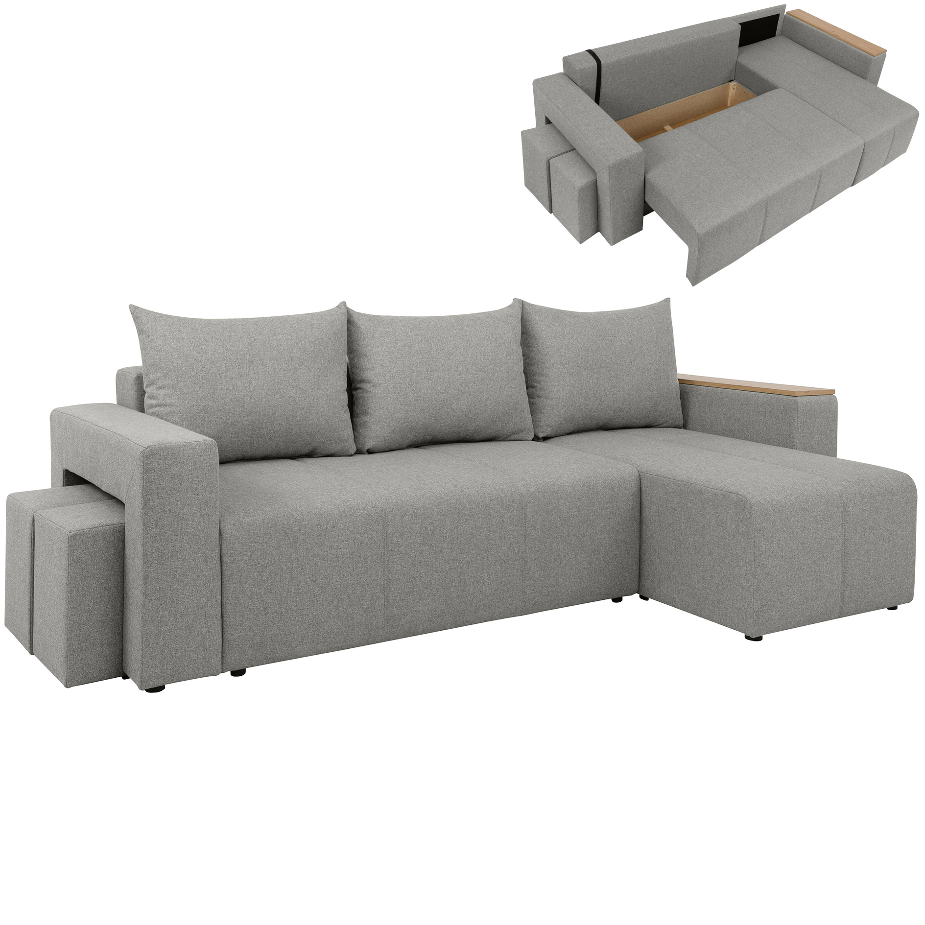 Ecksofa - grey - Liegefunktion und Staukasten