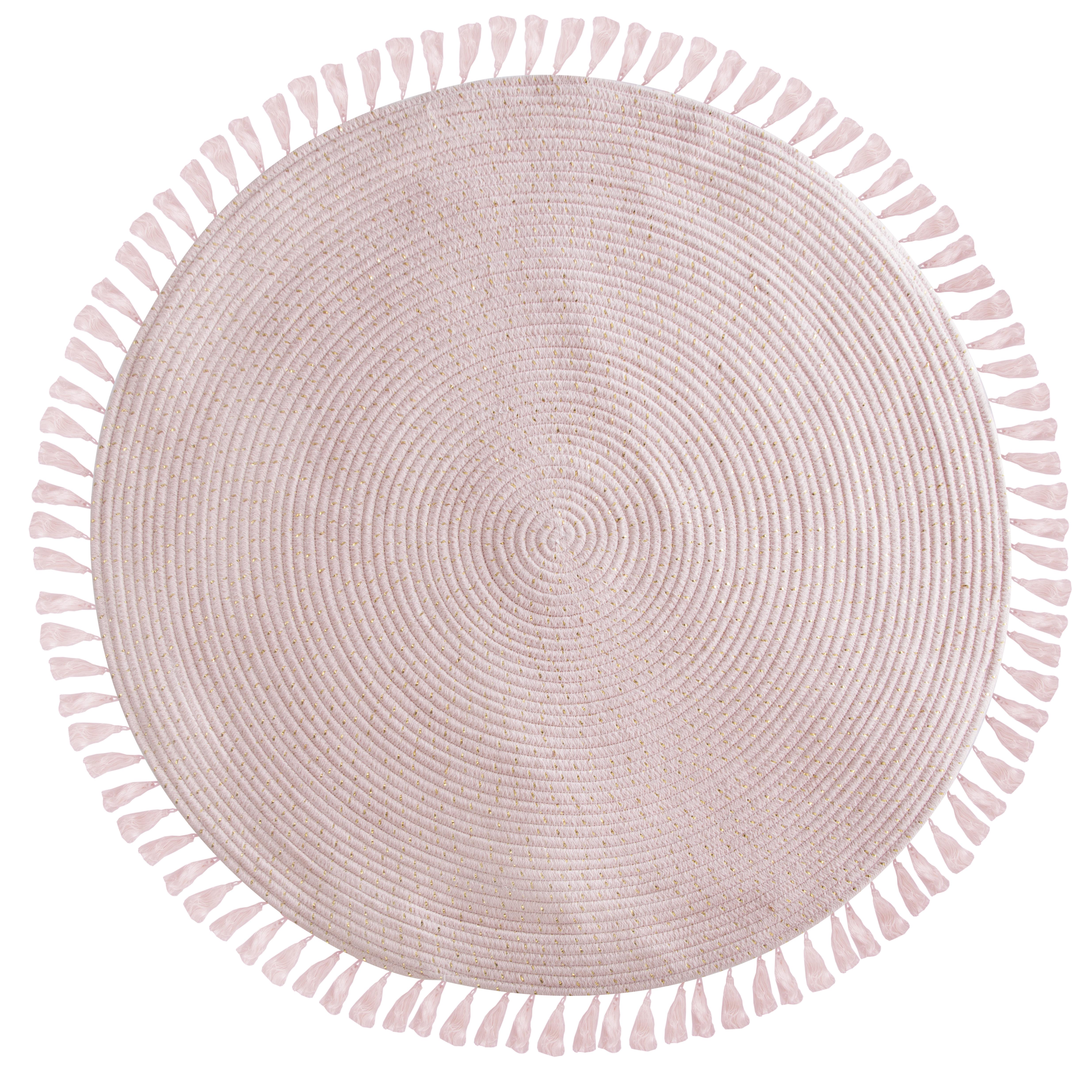 TAPIS ROSE LUREX FRANGES D.90CM