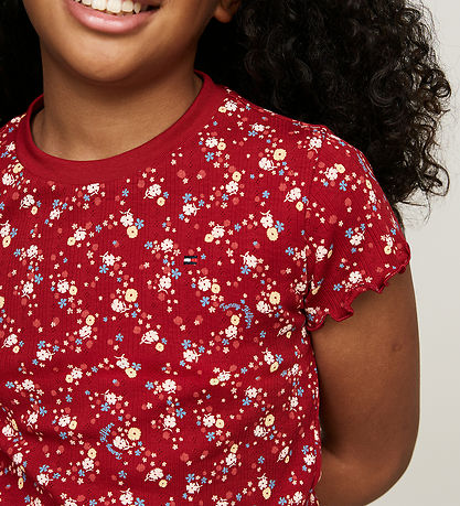 Tommy Hilfiger T-Shirt - Rib - Flower Pointelle - Dark Magma All