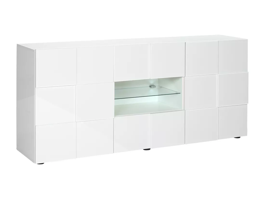 Buffet CALISTO - LEDs - 2 portes & 2 tiroirs - Blanc laqué