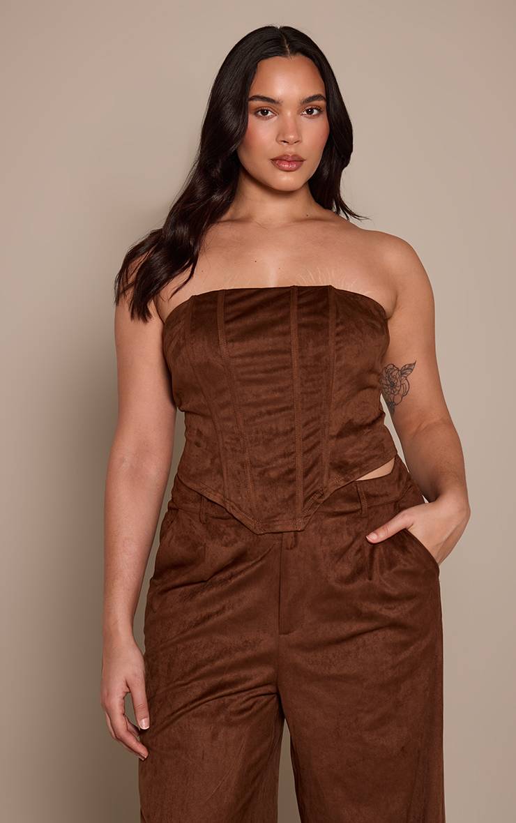 Marron Top Corset En Synthétique Grande Taille