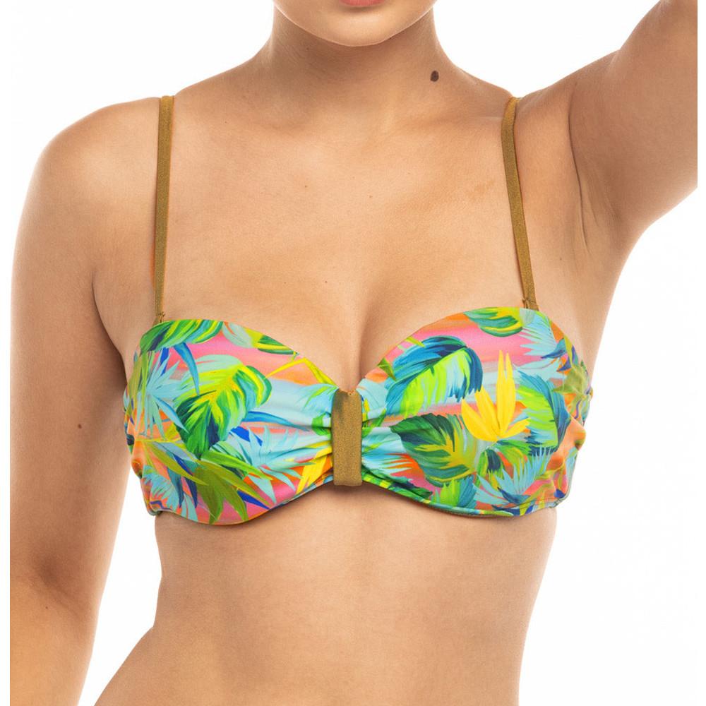 Sun project Haut de Bikini Bandeau Vert/Fleurs Femme Sun Project