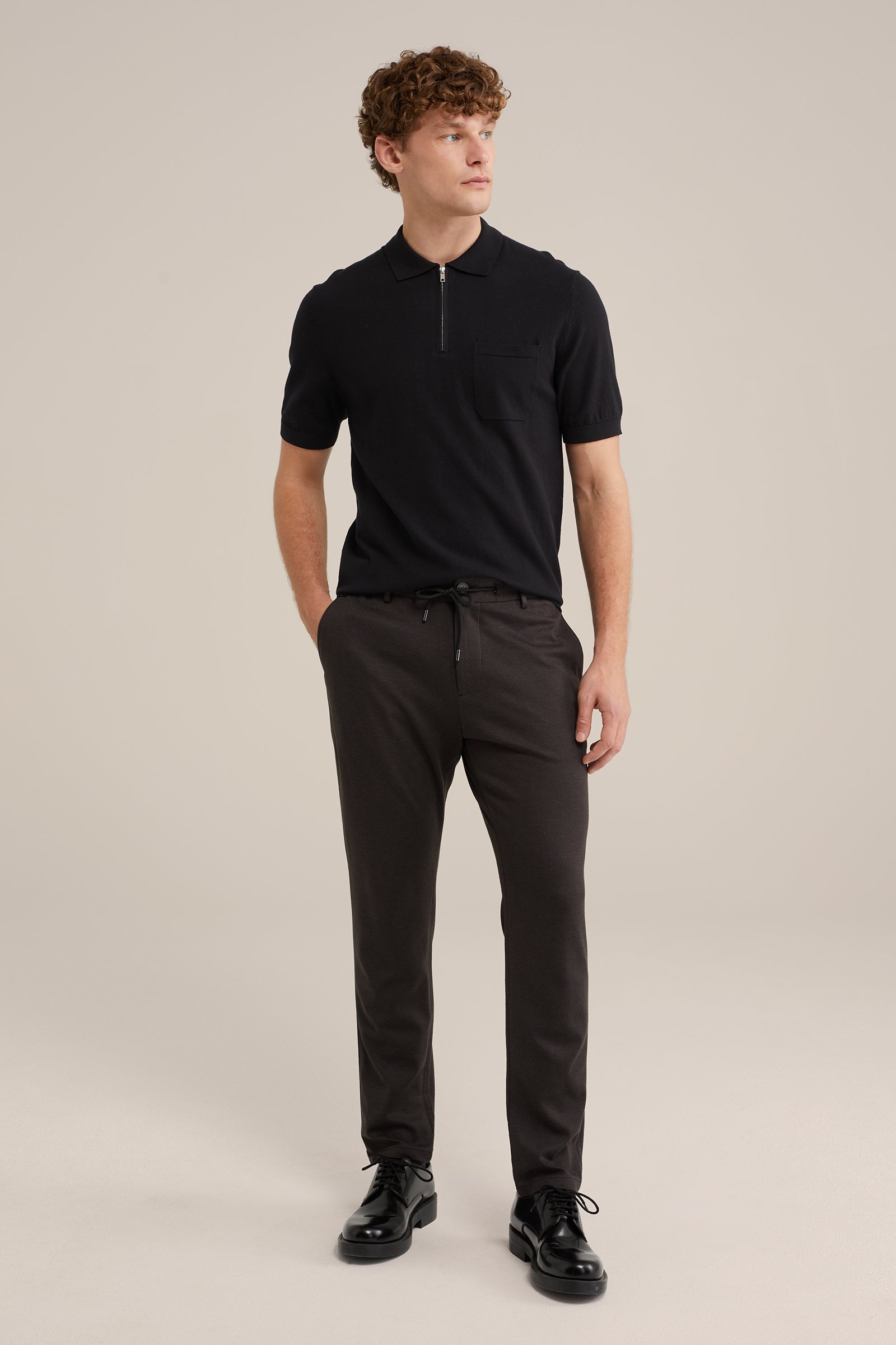 tapered fit chino met jacqaurd-dessin WE Fashion Donkergrijs