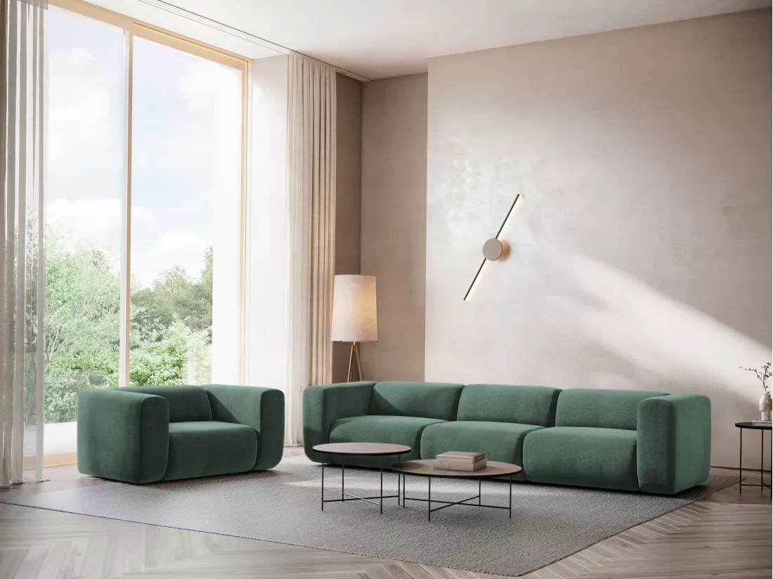 Fauteuil d'angle pour canapé modulable en tissu chenille - vert - EKAHI