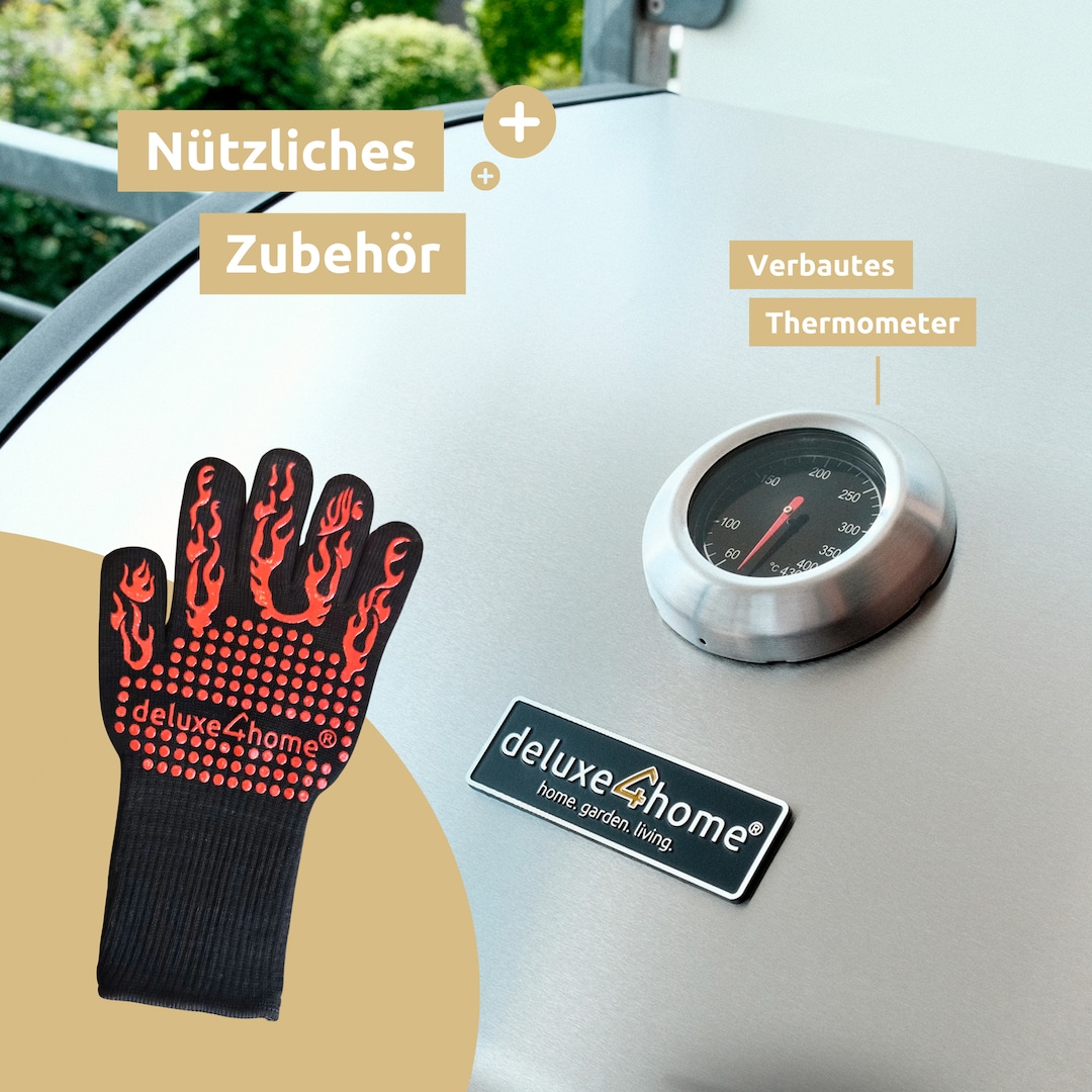 deluxe4home Gasgrill GRILLWAGEN XXL 131 x 54 cm silberfarbig /schwarz