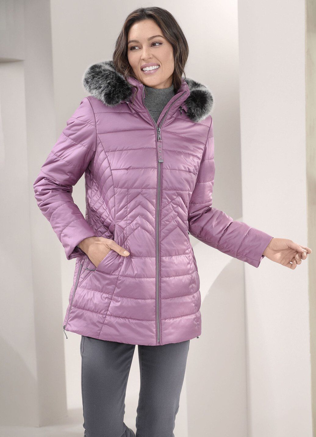 Jacke mit abnehmbarem Kunstpelz-Besatz