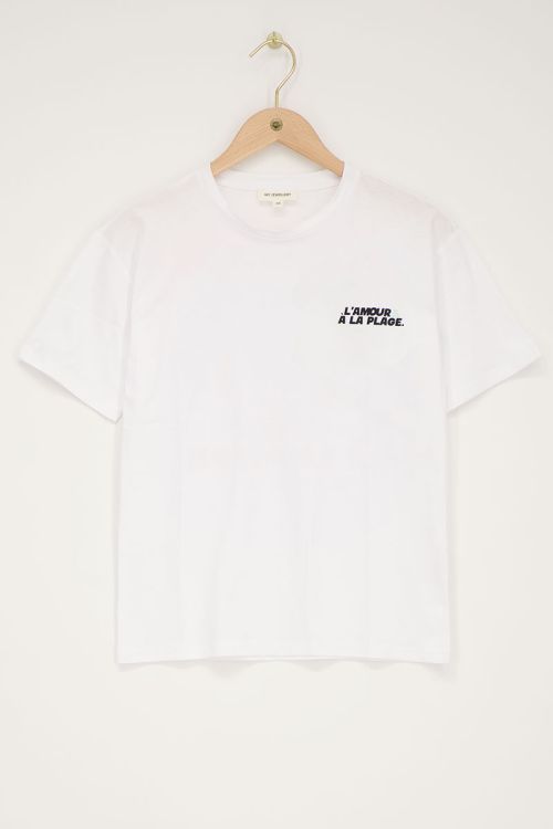 Wit T-shirt met zwarte ''L'amour a la plage''