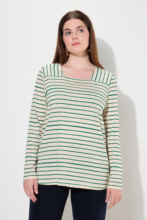 Shirt, Ringel, Carree-Ausschnitt, Langarm, Biobaumwolle