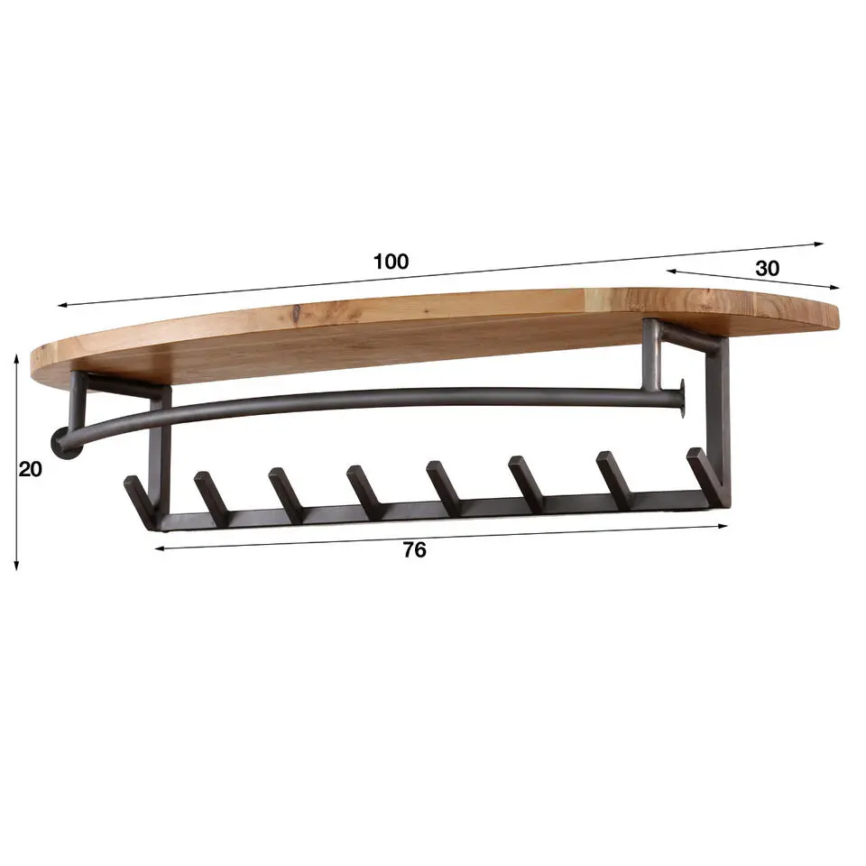 Fraaai - Leanne wandkapstok 8 haken hoedenplank