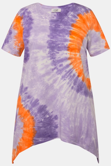 T-Shirt, Batikprint, Zipfelsaum, Rundhals, Halbarm.