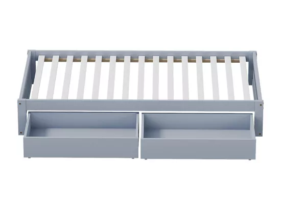 Lit enfant en bois massif 90x200 avec 2 tiroirs et sommier à lattes , lit moderne en bois avec sommier , gris