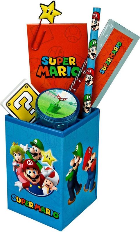 Super Mario - Gevulde Pennenbak - 7 Delig - Inclusief Potlood, Liniaal, Gum