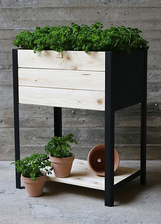 Carré potager bois et zinc noir 36 x 36 x h.72 cm
