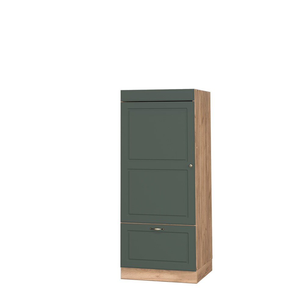 Vicco Mikrowellenumbauschrank Küchenschrank Küchenmöbel Fame-Line Landhaus Eiche Grün 60 cm Gold Küche Einbauküche Blende Hochschrank Schublade Mikrowelle Backofen Küchenzeile