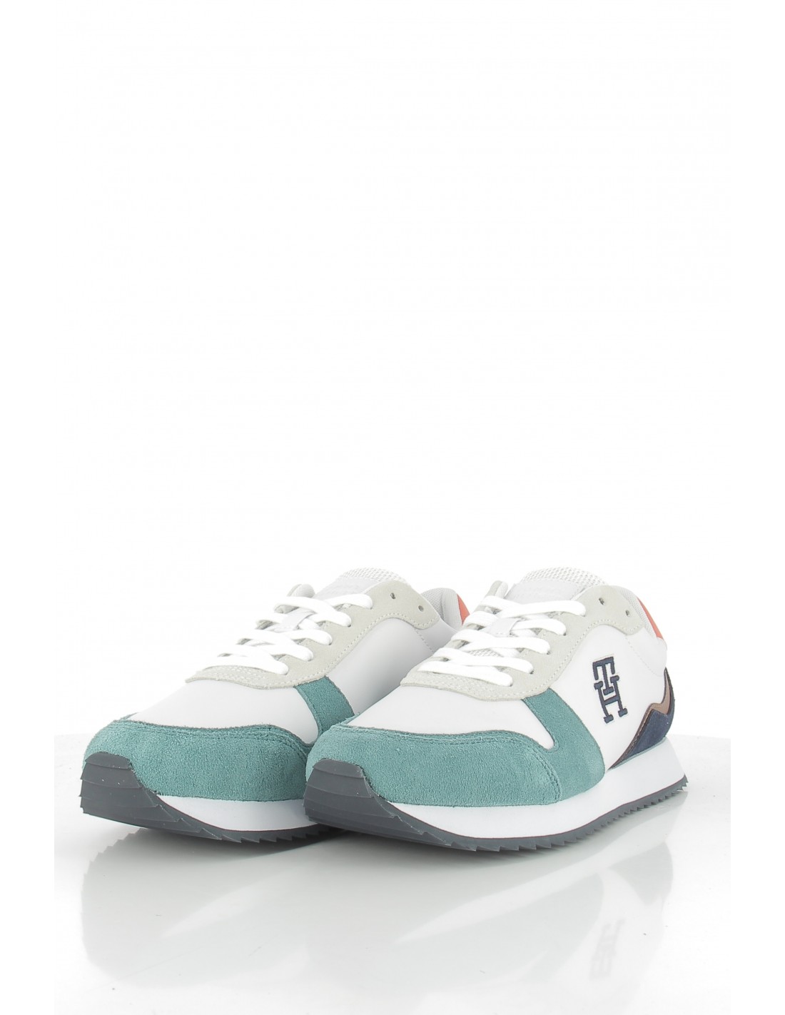 tommy hilfiger Baskets de ville homme runner evo leather cuir blanc/bleu/marron/orange