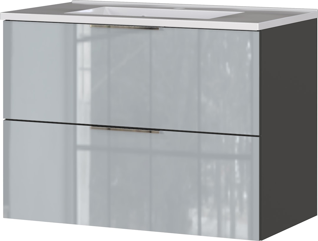 Waschtisch JAN mit Waschbecken 81x61x47 cm graphit/silbergrau Glasfront