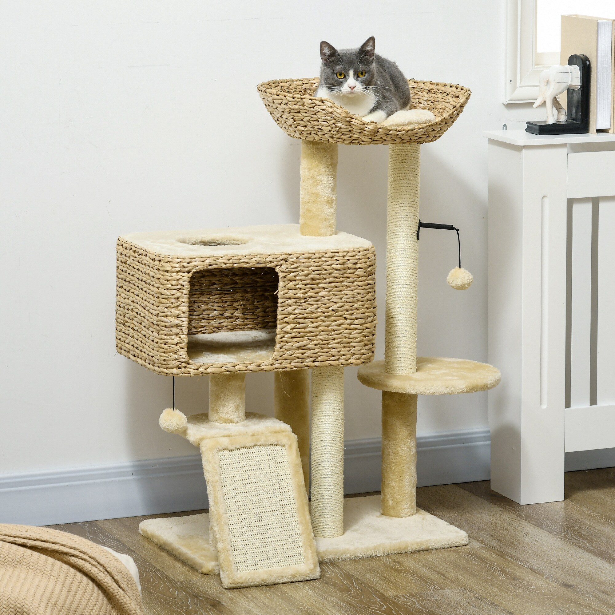 PawHut Kratzbaum mit Spielball und mehreren Ebenen beige 60L x 40B x 98H cm