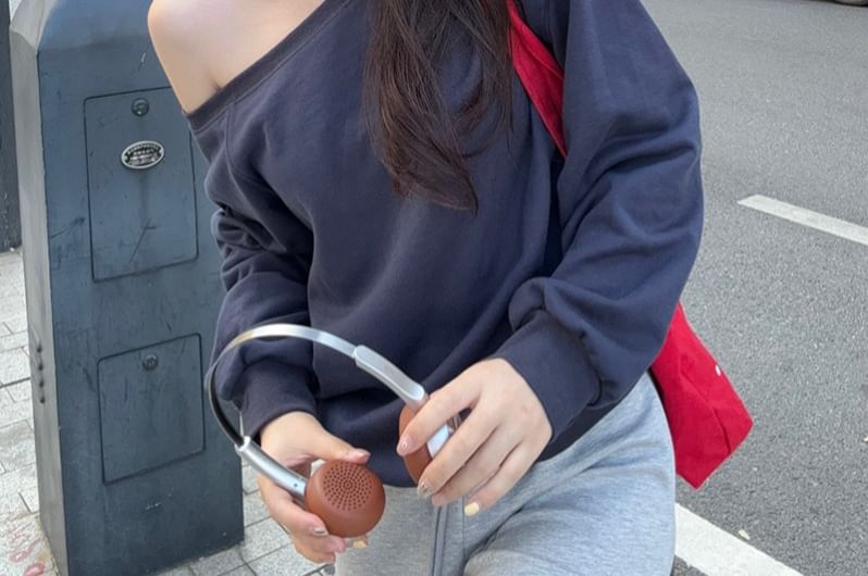 Beem - Sweatshirt met één schouder en effen patroon / Sweatshirt met wijde pijpen en trekkoord in de taille
