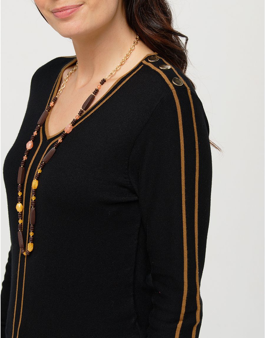 Pull noir bande camel