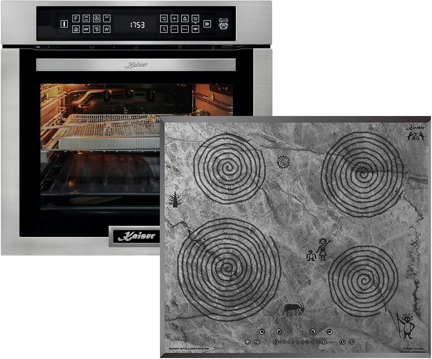 KAISER Backofen-Set Herd Set Autark Einbaubackofen Edelstahl,86L 15 Fkt. mit Induktions-Kochfeld, 4 Induktions-Kochzonen mit Power-Funktion, 60 cm EH 6306 N R +KCT 6705 FI Ära