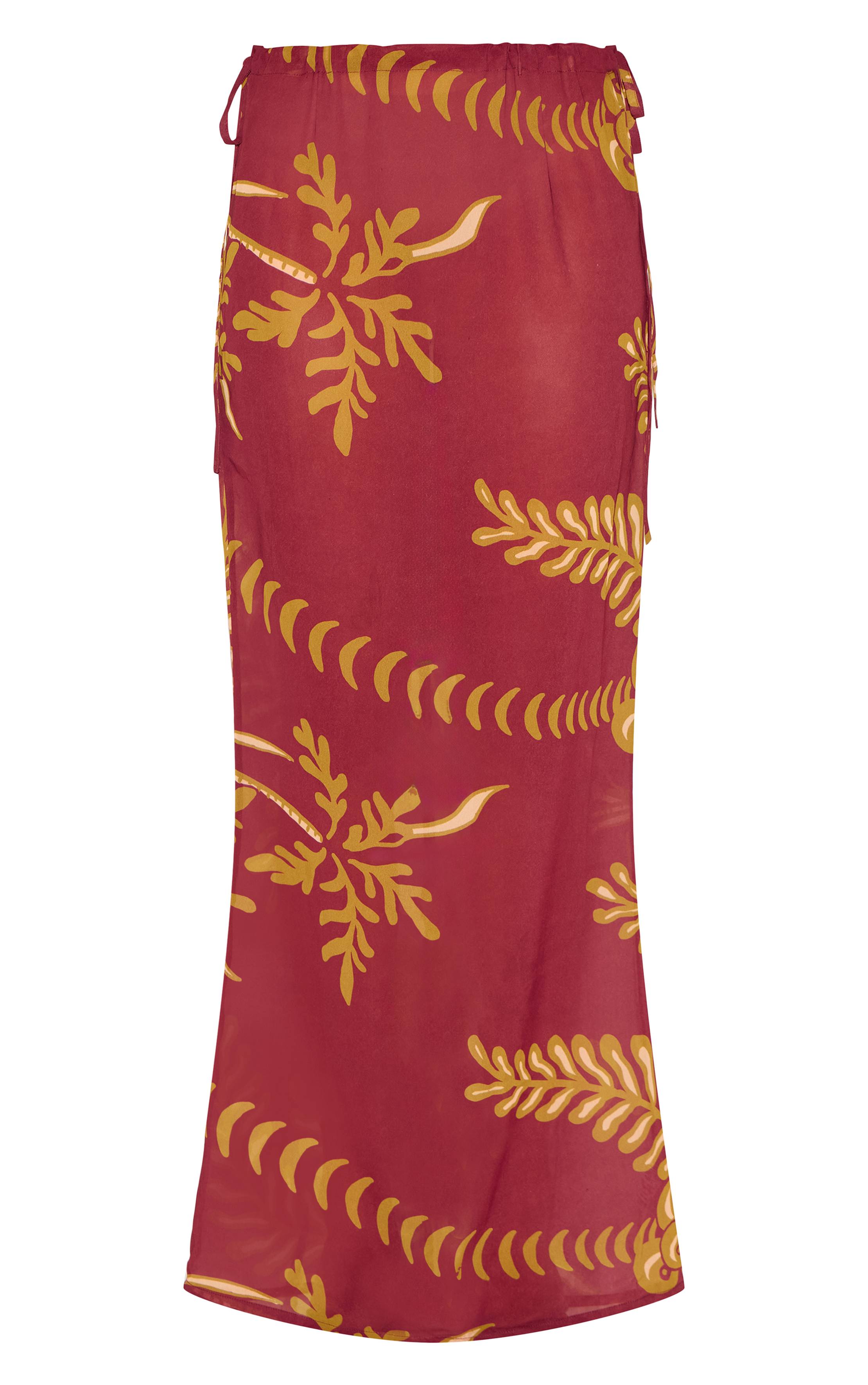 Marron Jupe Longue Maxi Transparente À Fleurs Avec Liens Sur Les Côtés