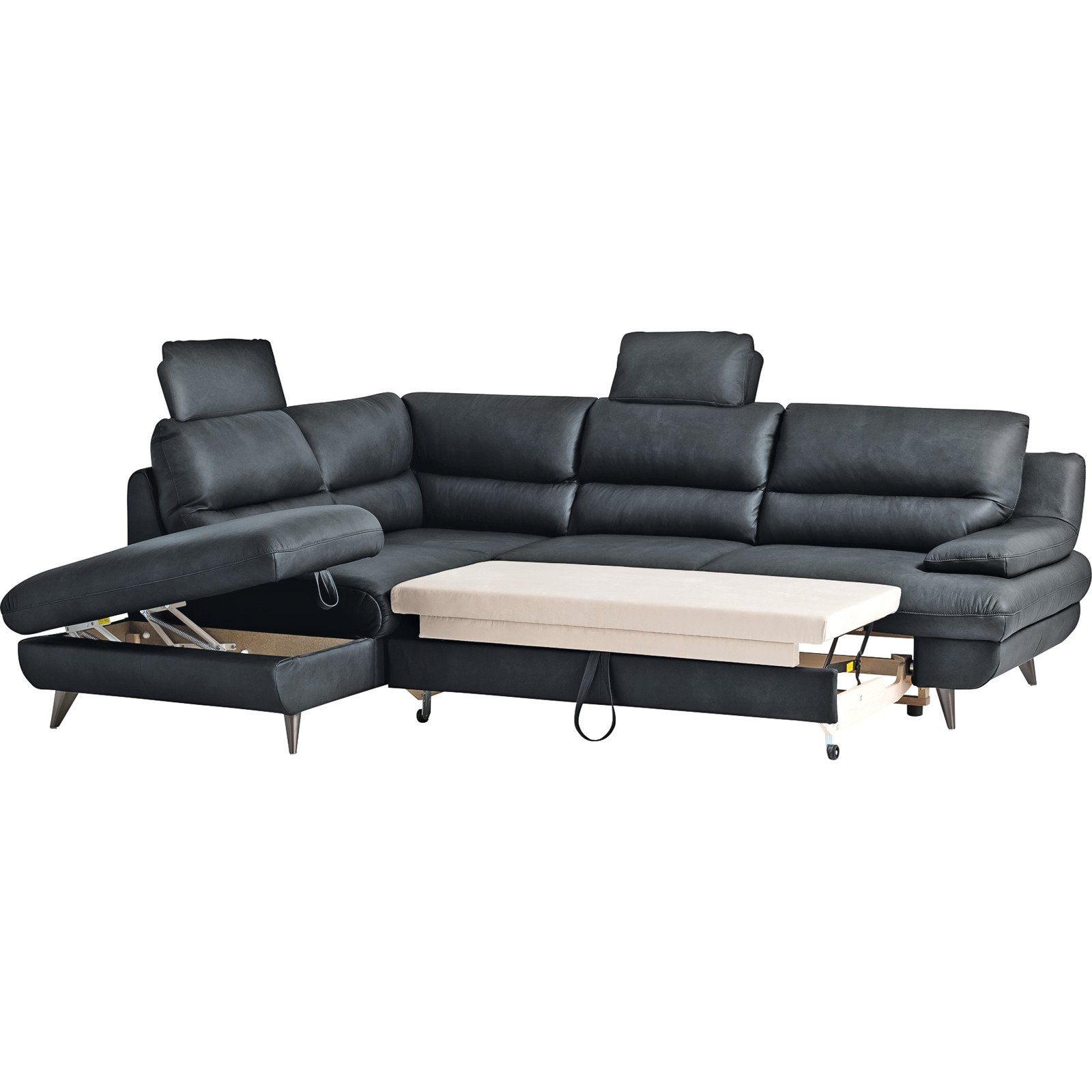 Ecksofa Pike Leder, Ottomane links dunkelbraun