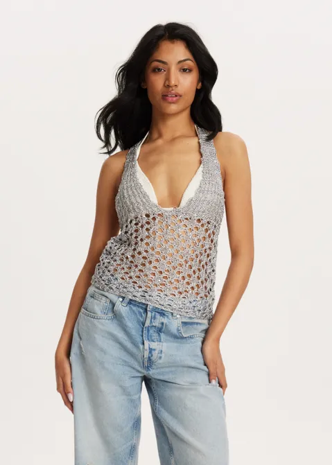 Halter top lurex zilver (ZLVR)