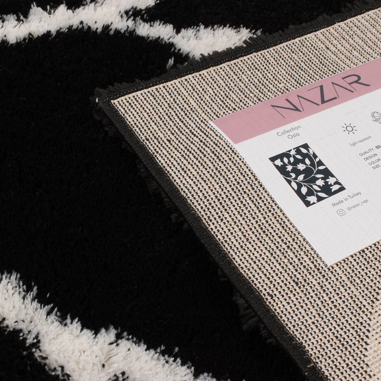 Nazar Rugs Tapis Shaggy doux Oslo 637 noir - 120x160 cm