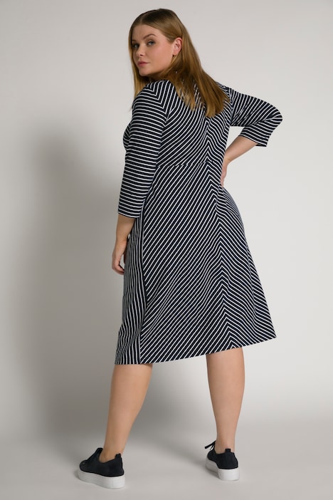 Bellieva-Sweatkleid, Streifen, Rundhals, 3/4-Arm, GOTS