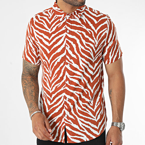 Chemise Manches Courtes Marron Blanc