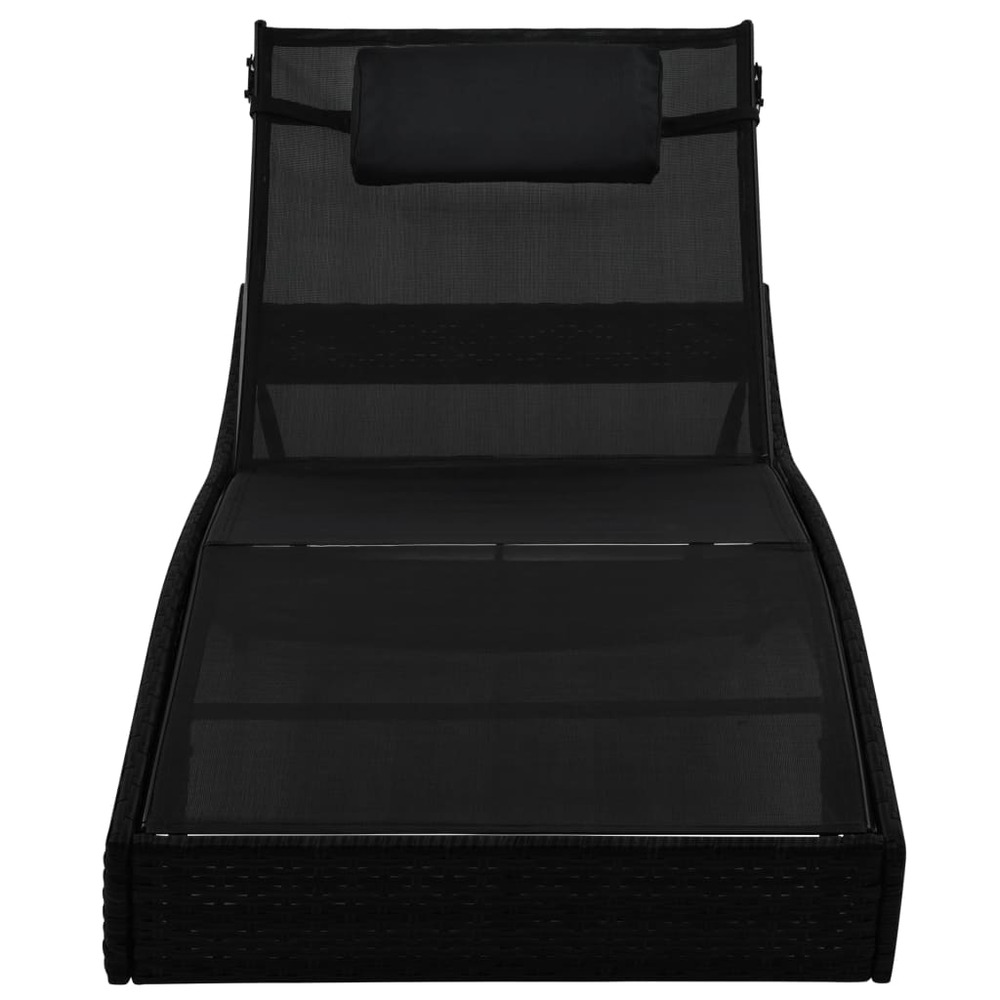 Transat chaise longue bain de soleil lit de jardin terrasse meuble d'extérieur avec oreiller résine tressée noir